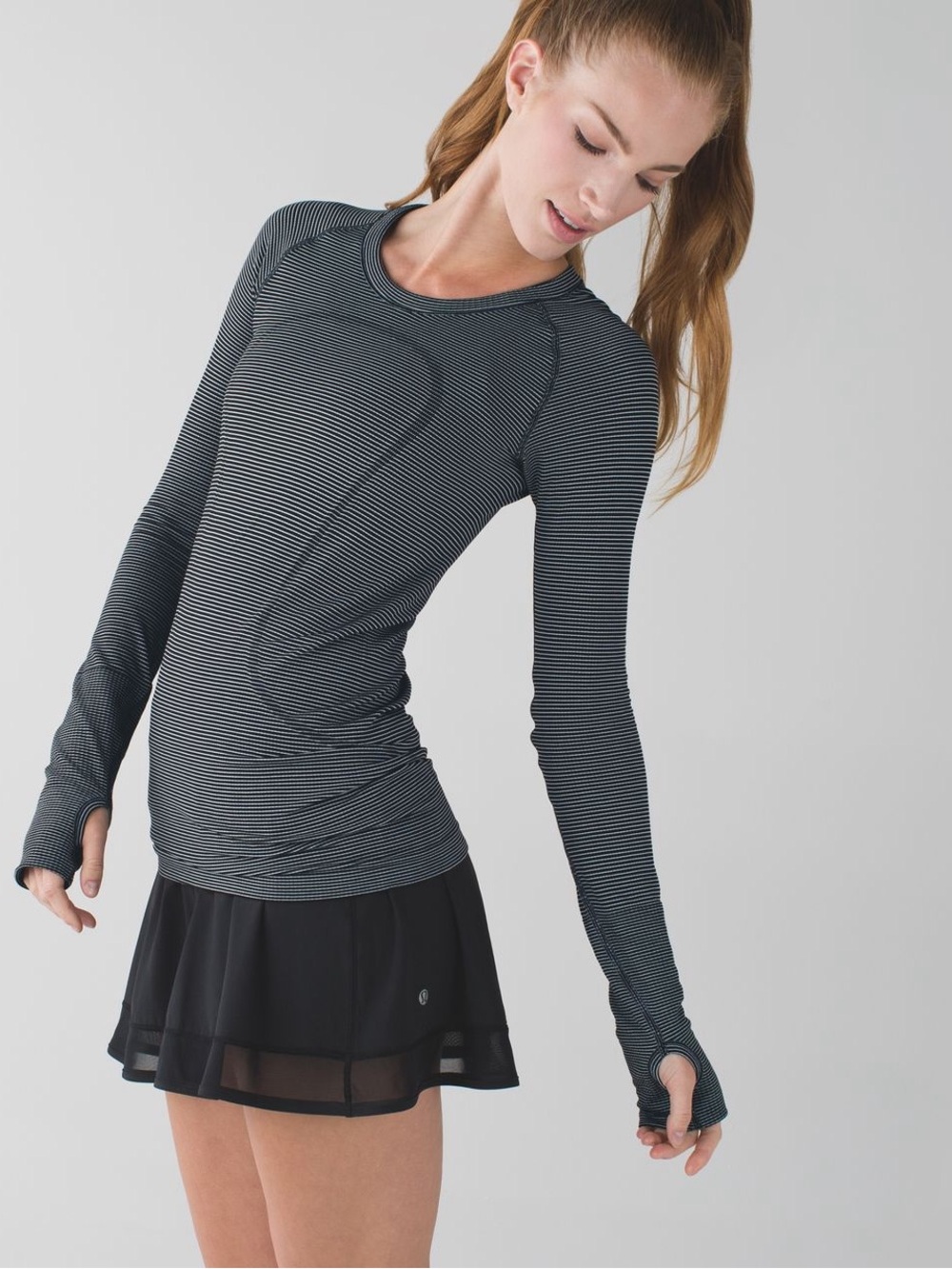 Striped Long Sleeve Crew Athletic Top - Gray/Black